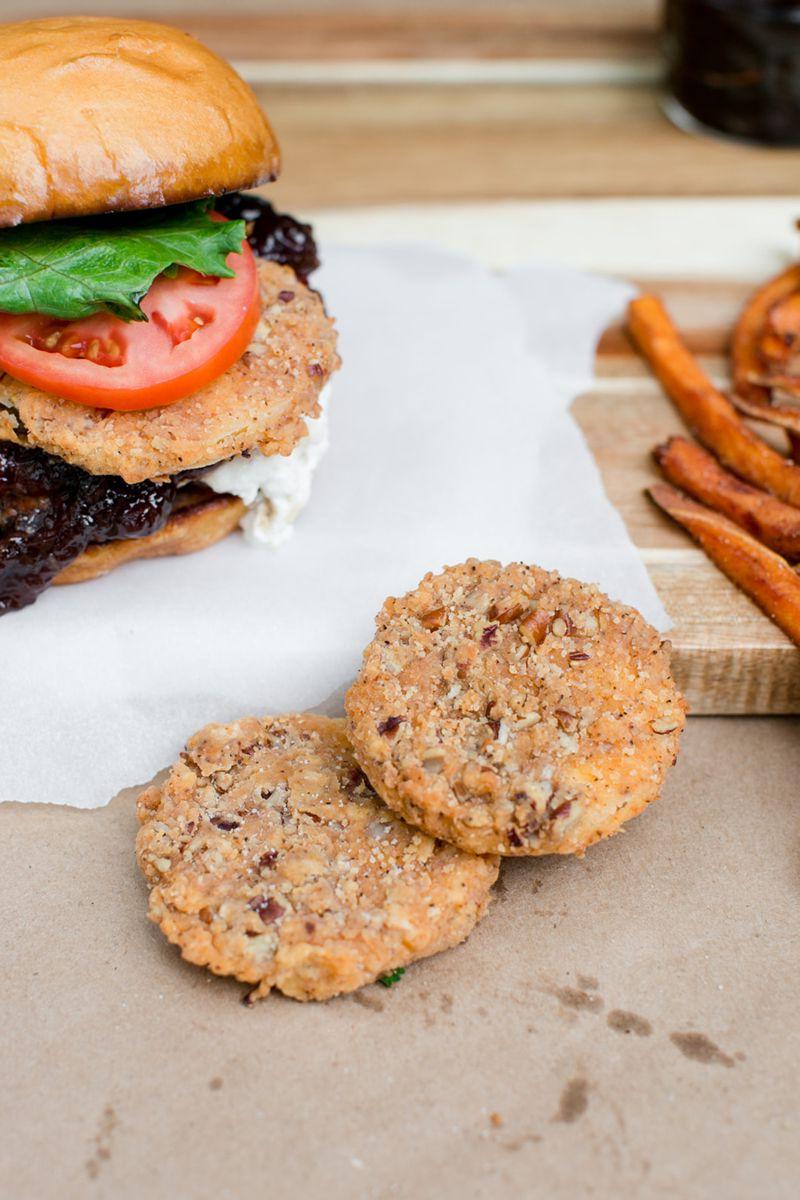 Muscadine Jam Burger and Pecan Crusted Squash Chips
